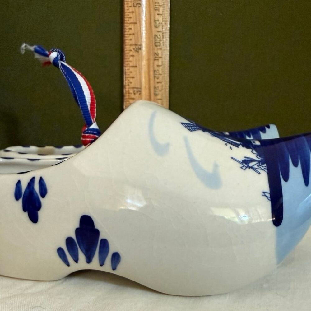 Delft Blue Handpainted Holland Clogs • 6” • Vintage • Crazing - Picture 4 of 13